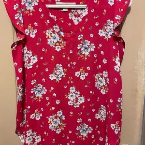 LOFT Red Floral Blouse